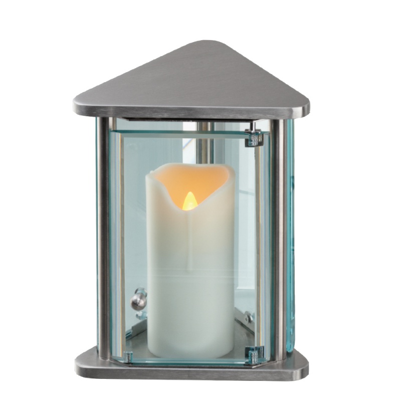 Grablaterne Aus Stahl – Schwarz, Quadratisch, 21 Cm Hoch, Mit Parsolglas & Inkl. LED-Kerze (ohne Batterien)