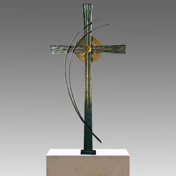 Modernes Grabkreuz aus Schmiedeeisen mit Bronze - Liska