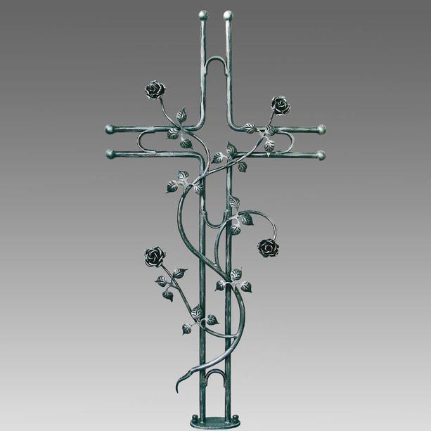 Modernes Grabkreuz aus Schmiedeeisen mit Rosenranke - Delsin