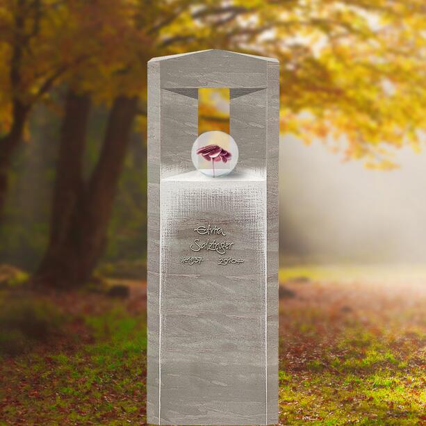 Kindergrab Grabstein aus Kalkstein mit Glas Kugel & Blume - Porta Vita