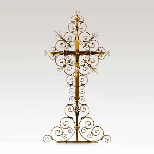 Klassisches Grabkreuz aus Metall mit Bronze Jesus - Casius