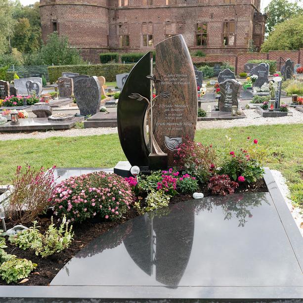 Zweiteiliger Grabstein aus Granit & Quarzit mit Bronze Lebensbaum Kreuz - Vignerot