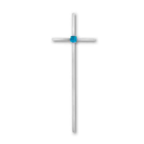Kreuzornament für Grab mit Glaswürfel hellblau - Crux Jerosa X