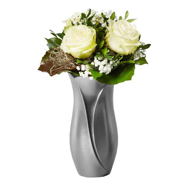 Bauchige Blumenvase fr Grabmale mit Einsatz - Elenore / Aluminium grau