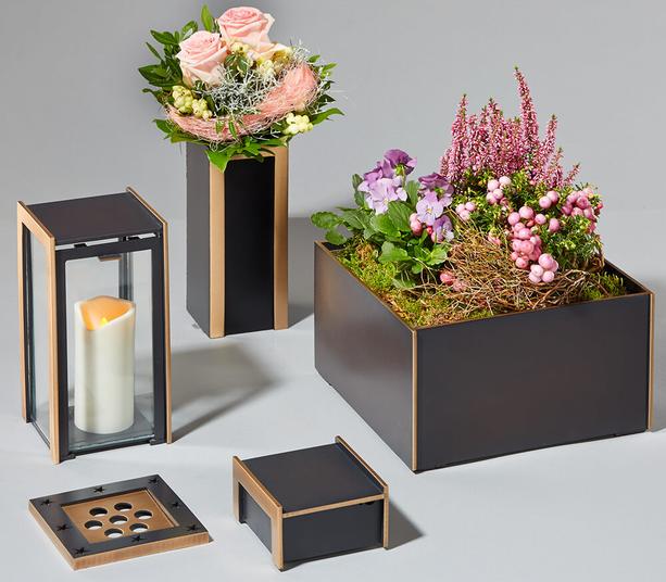 Elegante Blumenvase fr das Grab - eckig - Palmo / Bronze dunkelbraun/braun