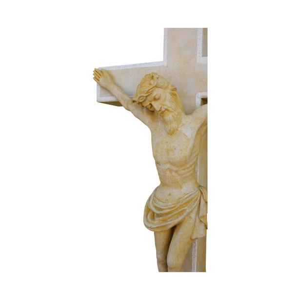 Grabkreuz aus Steinguss mit Jesus und Maria - Jesus Cruzifix / Portland wei