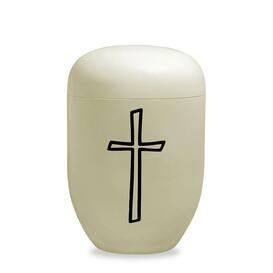 Klassische Urne aus Arboform mit Kreuz - sandfarben - Kreuz