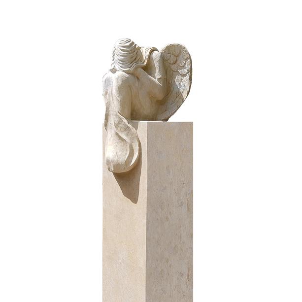 Kalkstein Stele mit Engel Figur vom Steinmetz - Leonie