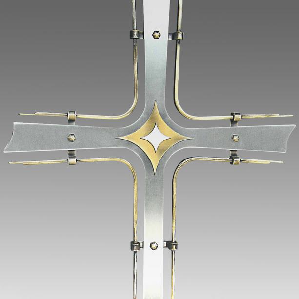 Elegantes Grabkreuz - Edelstahl mit Bronze kombiniert - Docendo