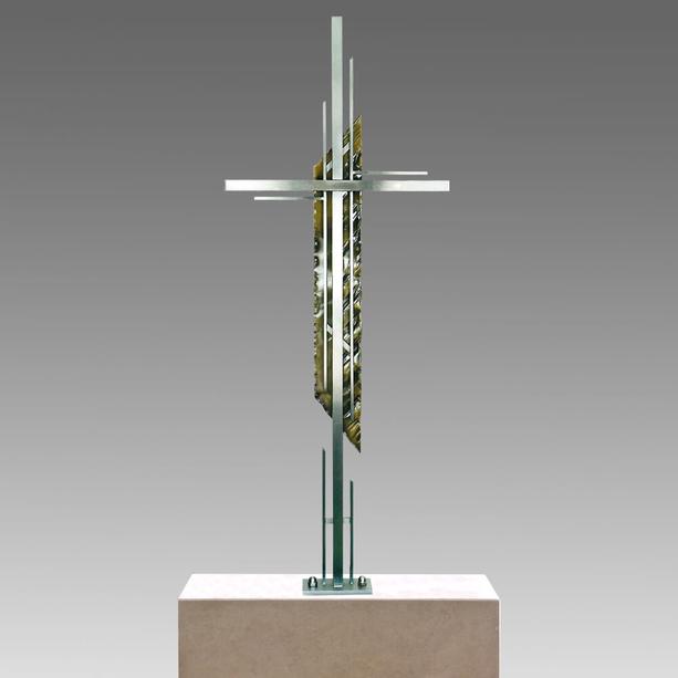 Grabkreuz modern aus Edelstahl & Bronze - handgeschmiedet - Tacere