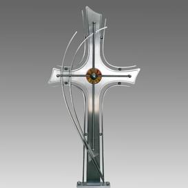 Modernes Grabkreuz aus Edelstahl mit Glas - Amari