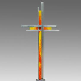 Edelstahl Grabkreuz mit Glas Kreuz in rot & gelb - Corpore