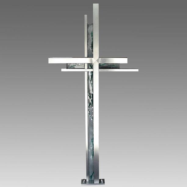 Modernes Edelstahl Grabkreuz mit Glas Kreuz - Salvoro