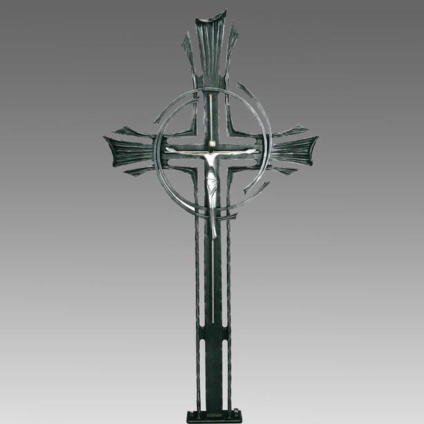 Grabkreuz aus Schmiedeeisen & Edelstahl mit Christus (verzinnt) - Admirari