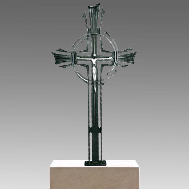 Grabkreuz aus Schmiedeeisen & Edelstahl mit Christus (verzinnt) - Admirari