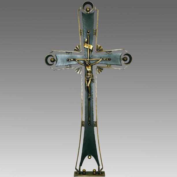 Grabkreuz aus Schmiedeeisen & Schmiedebronze mit Jesus - Oremus