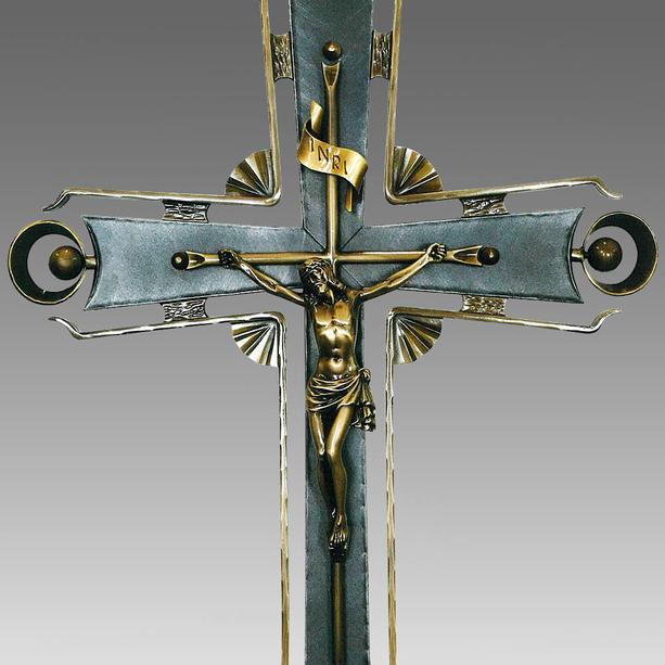 Grabkreuz aus Schmiedeeisen & Schmiedebronze mit Jesus - Oremus