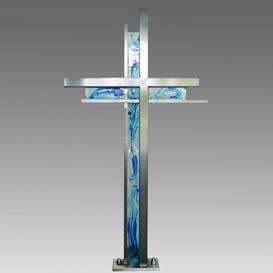 Stilvolles Grabkreuz aus Edelstahl mit Glas Kreuz - Rerum