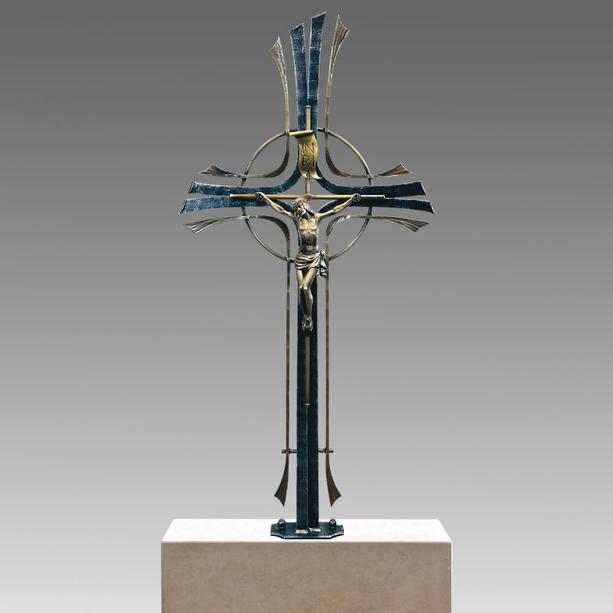 Grabkreuz aus Schmiedeeisen mit Bronze Jesus Figur - Manus