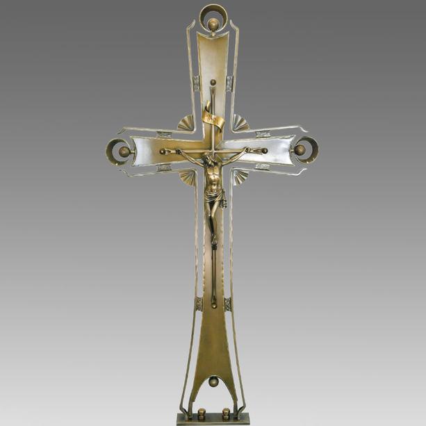 Grabkreuz aus Schmiedebronze mit Jesus Figur - Meabis