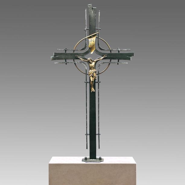 Grabkreuz aus Schmiedeeisen mit Bronze Christus - Laudanda