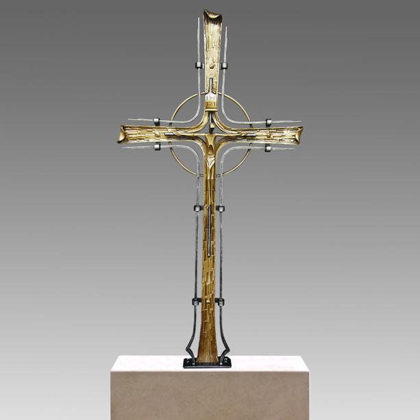 Kunstvolles Grabkreuz aus Schmiedeeisen mit Bronze Jesus - Edoardo