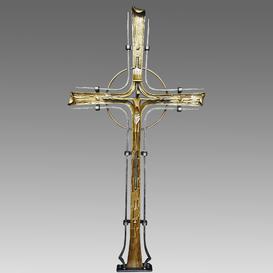 Kunstvolles Grabkreuz aus Schmiedeeisen mit Bronze Jesus...