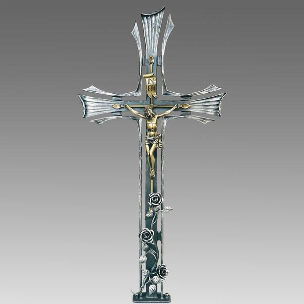 Grabkreuz aus Schmiedeeisen mit Jesus Bronze - Zenone
