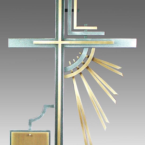 Modernes Schmiedeeisen Grabkreuz mit Bronze kombiniert - Fenno