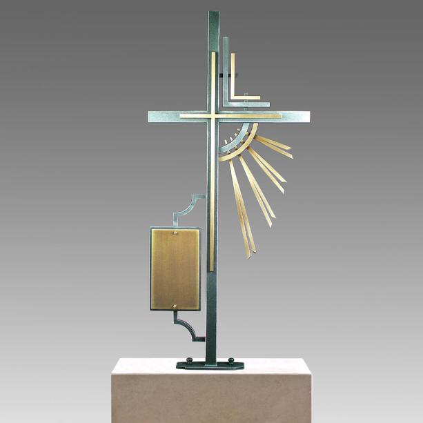Modernes Schmiedeeisen Grabkreuz mit Bronze kombiniert - Fenno