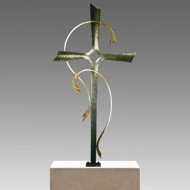 Modernes Schmiedeeisen Grabkreuz mit Bronze - Ranva