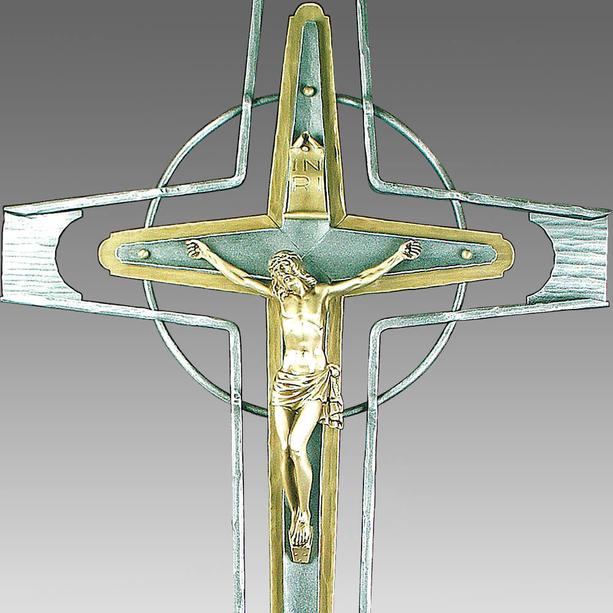 Schmiedeeisen Grabkreuz mit Jesus Bronze - Rurik