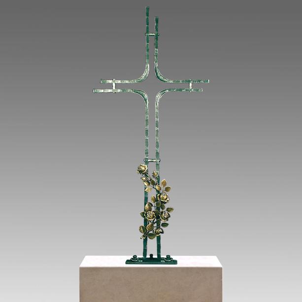 Schmiedeeisen Grabkreuz mit Bronze Rose - Valko