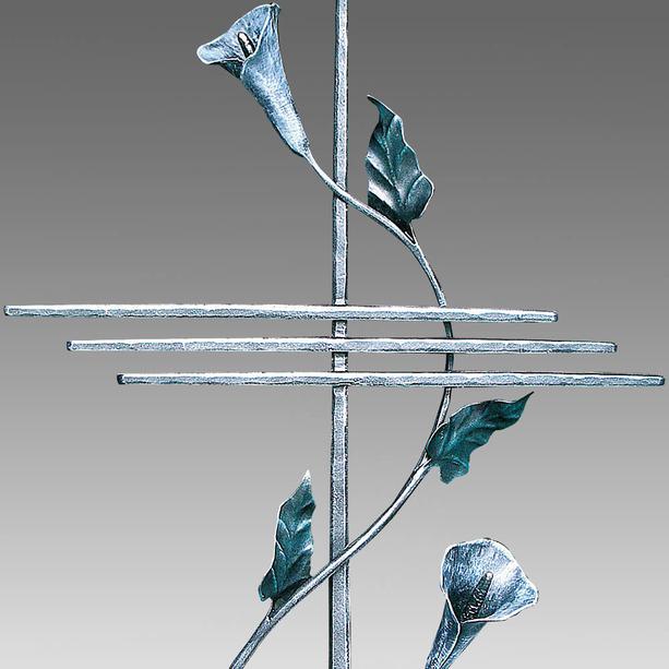 Modernes Schmiedeeisen Grabkreuz mit Blumenranke & Schrifttafel - Kasota