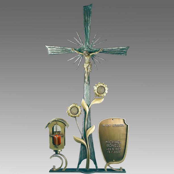 Schmiedeeisen Grabkreuz mit Jesus & Sonnenblume - Keoma