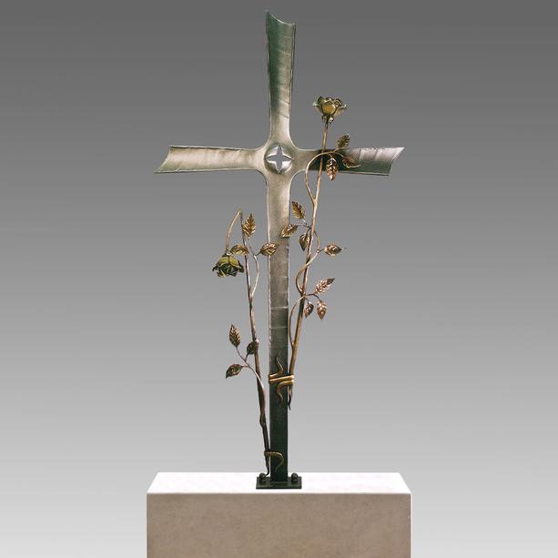 Grabkreuz mit Jesus & Sonnenblume - mit Laterne & Schrifttafel - Manteo