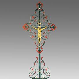 Schmiedeeisen Grabkreuz mit Jesus - antik bemalt - Trifon