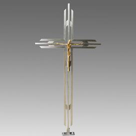 Modernes Edelstahl Grabkreuz mit Schmiedebronze Jesus -...