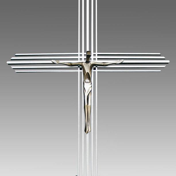 Edelstahl Grabkreuz mit Jesus Figur - Lenteon