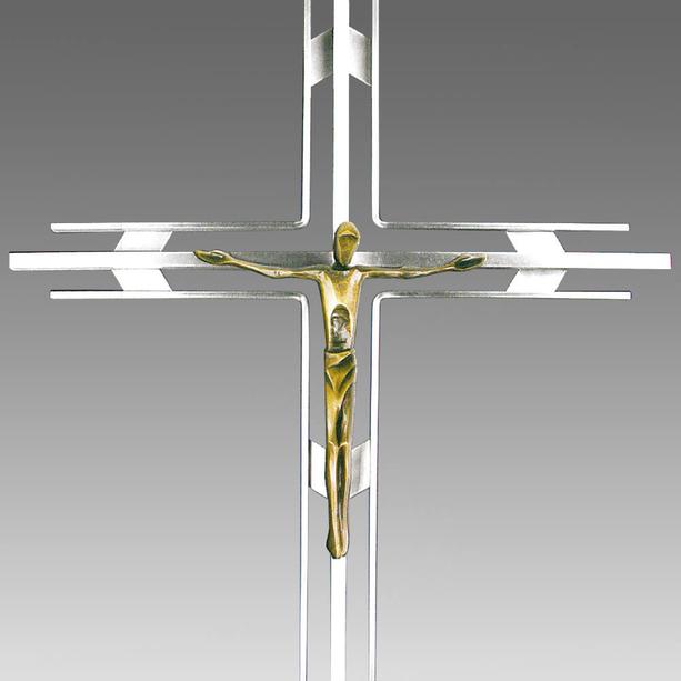 Modernes Edelstahl Grabkreuz mit Bronze Jesus - Narvik
