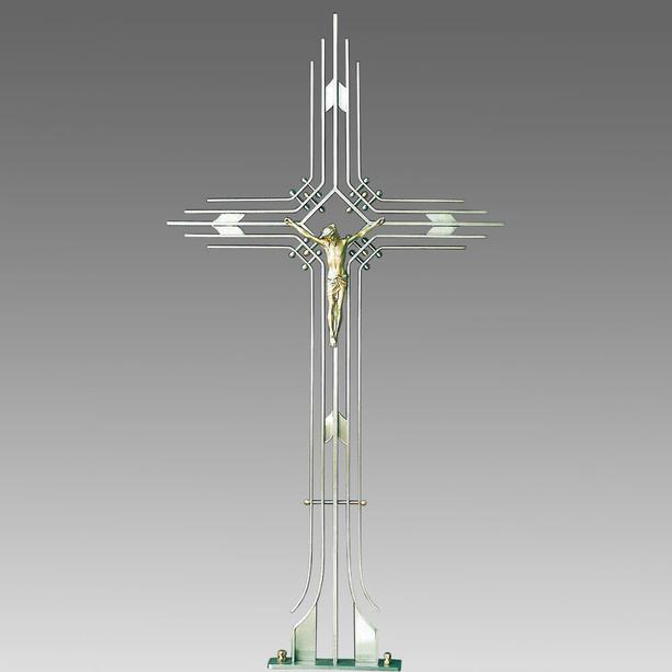 Modernes Grabkreuz mit Jesus aus Edelstahl - Arwen