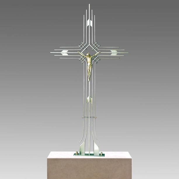 Modernes Grabkreuz mit Jesus aus Edelstahl - Arwen