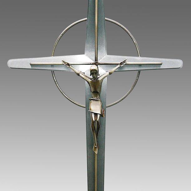 Stilvolles Grabkreuz aus Edelstahl mit Schmiedeeisen Jesus - Diomiro