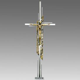 Modernes Grabkreuz - Edelstahl & Bronze - mit Christus -...