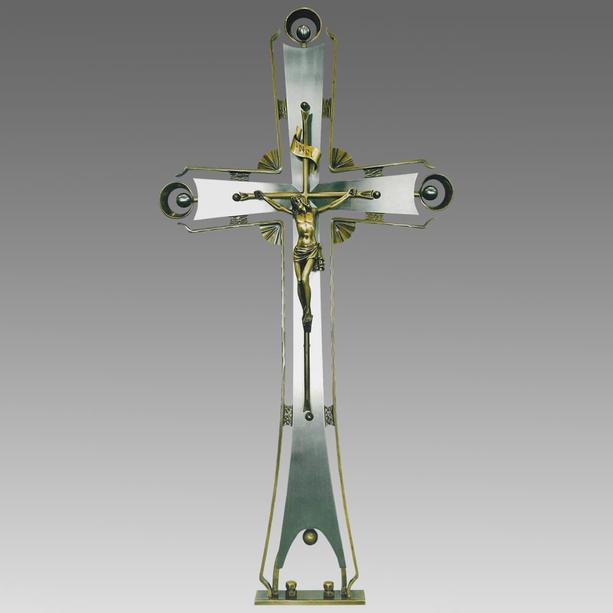 Edelstahl Grabkreuz mit Bronze - mit Christus Figur - Spiro