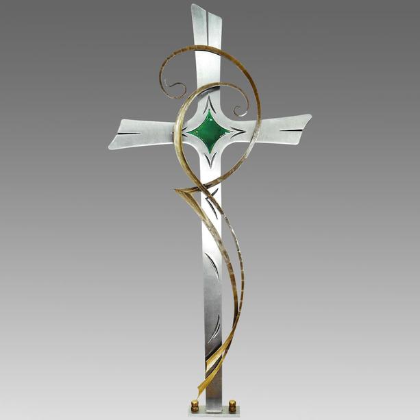 Außergewöhnliches Grabkreuz - Edelstahl, Bronze & Glas - Spero