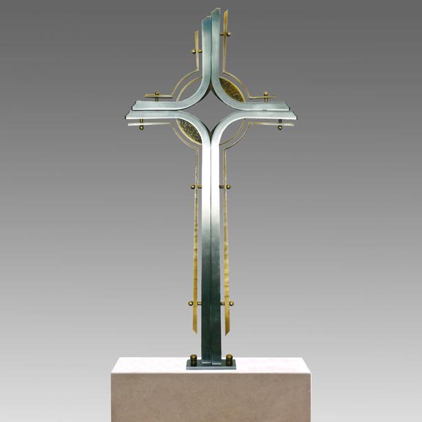 Edelstahl Grabkreuz mit Bronze kombiniert - modern - Dilabuntur