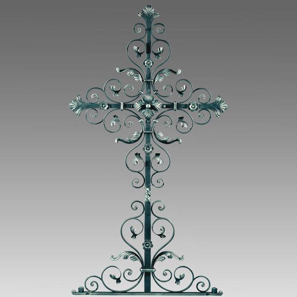Schönes Grabkreuz aus Metall mit Blüten - Adamo