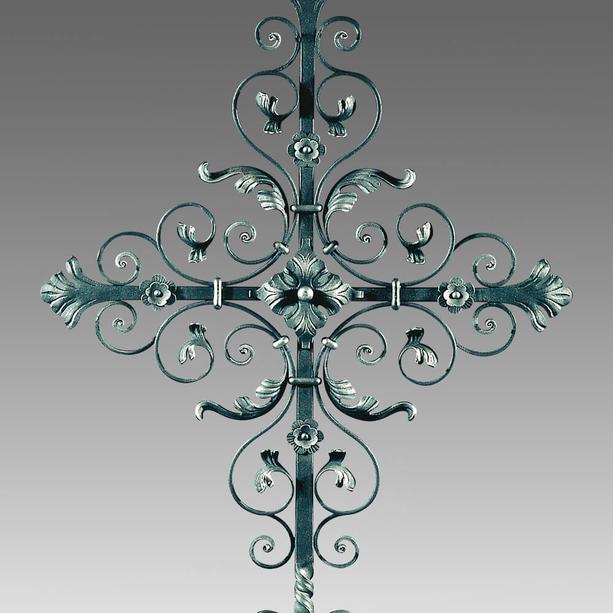 Schönes Grabkreuz aus Metall mit Blüten - Adamo