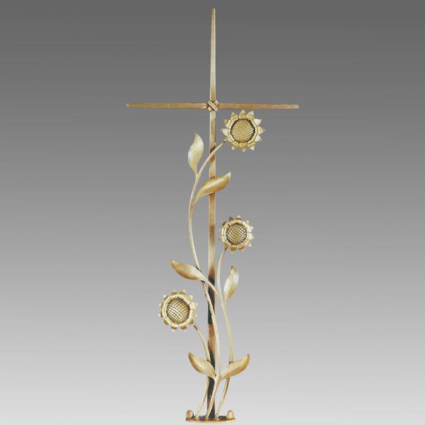 Außergewöhnliches Grabkreuz aus Metall mit Sonnenblumen - Caligola